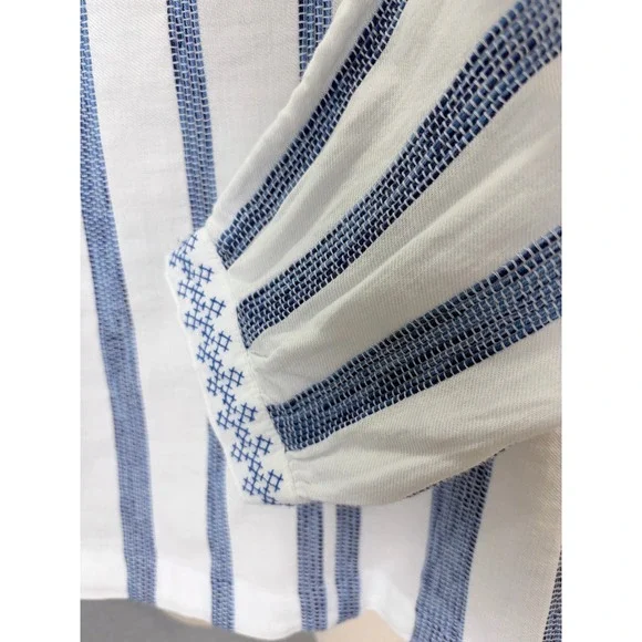 NWT Blue White Striped Embroidered 100% Cotton Tunic Top NWT Resortwear Vacation - Picture 7 of 12